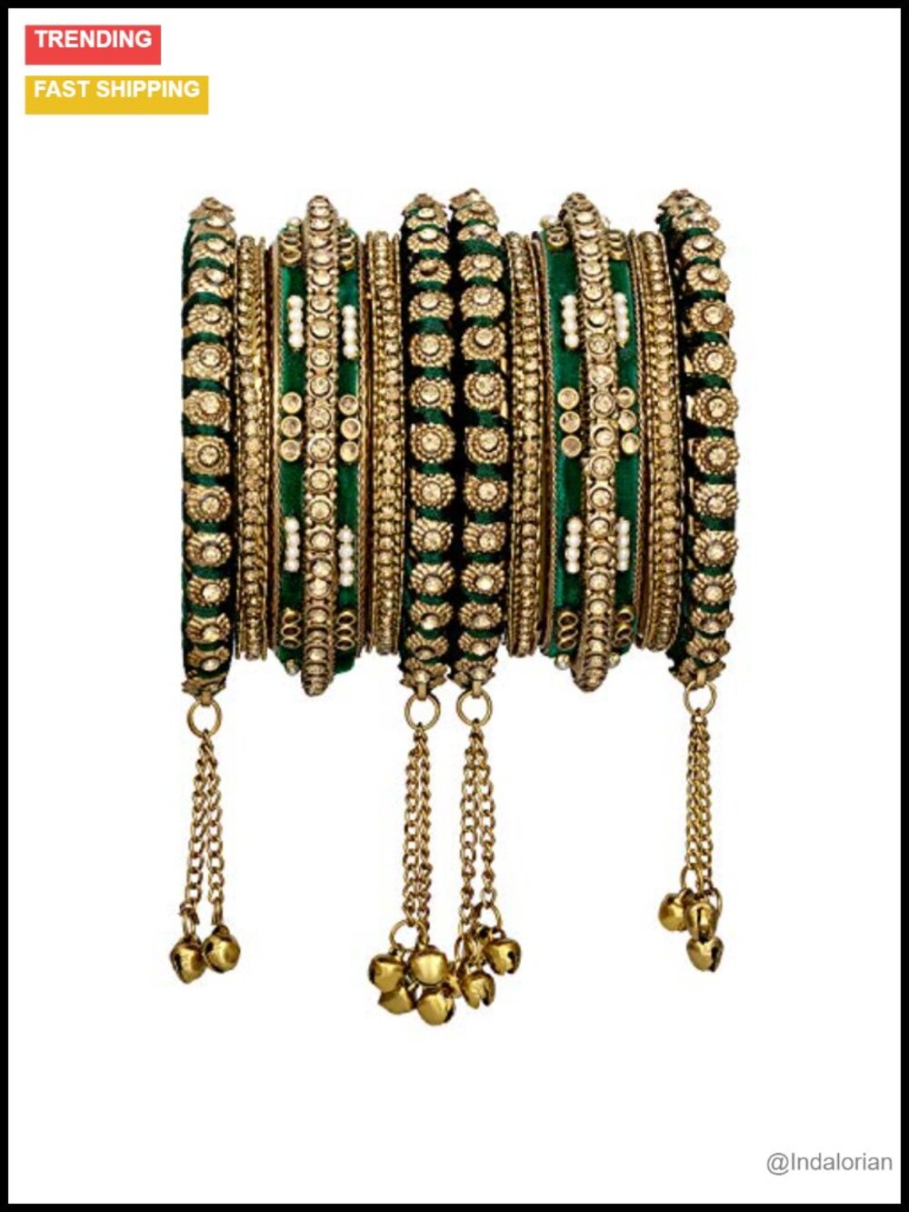 Faux Stone Studded Bridal Bangle Set with Hangings Indian Traditional Ethnic